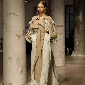 ブティック レディース ユニーク スタイリッシュ レース レギュラー フォーマル カジュアル 通気性 中綿入り 冬用 ウィンドブレーカー ウエストジャケット トレンチコート - Product Image 1