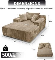 Chaise longue sans structure de 67 pouces, sans assemblage, en velours côtelé moelleux, garnie d'éponge, siège profond, fauteuil de lecture et de repos, effet nuage.