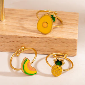 Bagues ajustables Série Fruits couleur or Ananas Avocat Pastèque Bijoux pour femmes Accessoire cadeau - Product Image 3