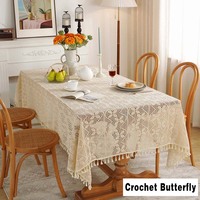 Chemin de table rectangulaire en crochet de style pastoral américain, en polyester-coton, textile de maison, linge de table pour dessert, dentelle tressée à franges