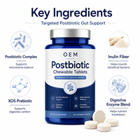 Comprimés à croquer postbiotiques avec prébiotique XOS, fibres d'inuline et mélange d'enzymes digestives pour le développement de produits nutraceutiques