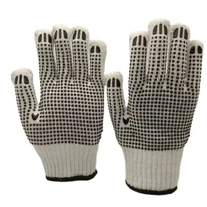 7G White Poly/Cotton knitted gloves with Black PVC Dots double sides