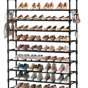 Étagère à chaussures moderne en métal à 10 niveaux, grande capacité (50 paires), avec deux crochets, design robuste pour entrée, <span class=keywords><strong>placard</strong></span> et chambre - Product Image 1