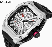 Reloj Mecánico Automático MEGIR 8607 Oficial para Hombre, Diseño Tonneau, Doble Esqueleto, Resistente al Agua, Reloj Masculino Moderno