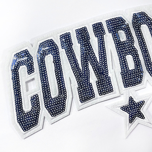 Toppa Termoadesiva Grande con Paillettes e <span class=keywords><strong>Ricamo</strong></span> Blu Navy, Stile Cowboys, Distintivo Lettera Varsity, per Retro Giacca Sportiva Gameday - Product Image 5