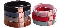 Collier et laisse pour chien en velours super doux avec boucle en métal or rose réglable, rembourré en nylon, rubans pour animaux, échantillon gratuit, OEM, mode de luxe