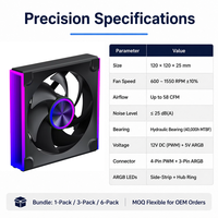 Ventilador de PC para Juegos ARGB de 120 mm con Rodamiento Hidráulico PWM, Ventilador de Refrigeración para CPU de 5 V y 3 Pines