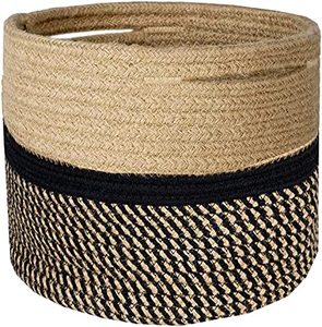 Jute Rope Woven Plant Basket Storage Laundry Basket Home Toys Basket Beige and Black Strips Size 28 cm (11 inch)