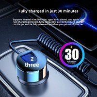 Chargeur de voiture super rapide 480W avec câble rétractable 3-en-1 - Affichage numérique métallique, USB C multi-ports et QC3.0