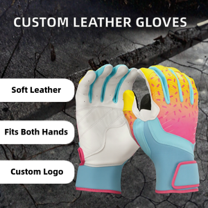 Custom Leather <b>Baseball</b> Batting Gloves Long Cuff Hook Loop Closure Adult Softball Batting Gloves Custom Logo Wholesale - Product Image 2