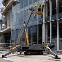 Grue araignée hybride diesel-électrique à structure facilement démontable pour le montage de panneaux de verre sur les immeubles de grande hauteur