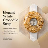 Montre en résine unique, faite à la main, cadran rond, montre-bracelet à quartz, bracelet en cuir de crocodile, bijoux de mode, cadeau pour femmes
