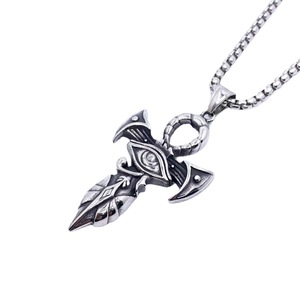 Horus Eye <b>Cross</b> Pendant Stainless Steel Men's Sword Themed Necklace Gift - Product Image 2
