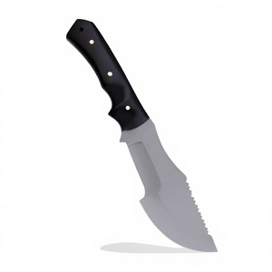 Cuchillo de Caza de Acero Inoxidable con Hoja de Punta Caída y Borde Dentado, Mango de Plástico Negro, Hoja Fija de Grado Industrial - Product Image 1