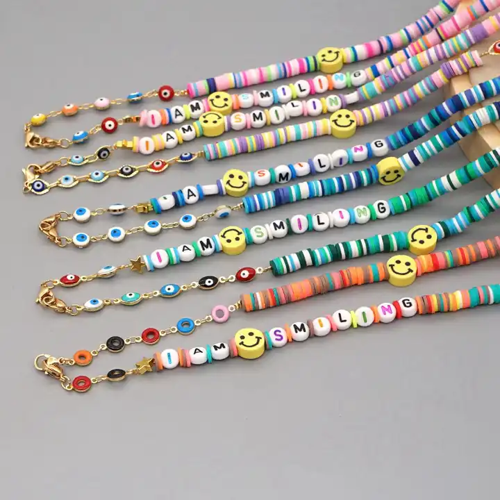 Layered Smiley Face Bead Necklaces Cute Handmade Beaded Choker Chain Yin  Yang Flower Pendant Necklace Y2k Jewelry for Teen Girls Women - Walmart.ca