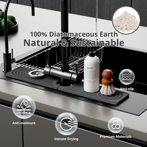 Lavello ad asciugatura istantanea paraspruzzi 15.8 "Diatomite Super assorbimento d'acqua in pietra lavello vassoio assorbente tappetino per rubinetto - Product Image 3