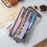Ensemble de 6 couteaux de cuisine jetables en acier inoxydable avec manches en paille de blé, ciseaux, couteau à éplucher - Durable et compatible lave-vaisselle