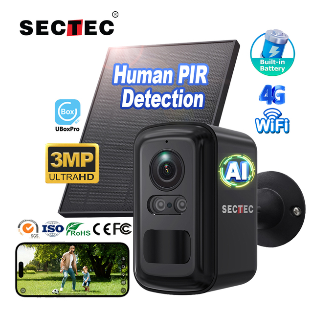 SECTEC Mini Size Built-in Battery Outdoor IP66 Waterproof Ubox Pro PIR Human Detection Color Night Vision Solar Hidden Camera