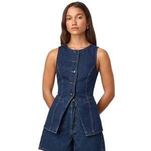 2025 avrupa amerikan Vintage stil kolsuz yüksek bel gevşek Denim şort kadın Denim Suit - Product Image 5