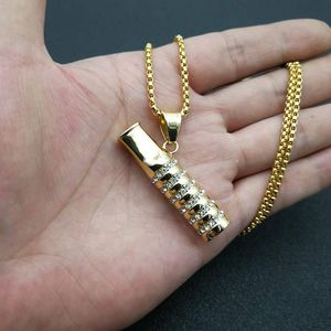 Collar con colgante de acero de titanio con diseño de cigarrillo y pavé de diamantes para hombre, joyería de fiesta, acero inoxidable, oro, plata - Product Image 5
