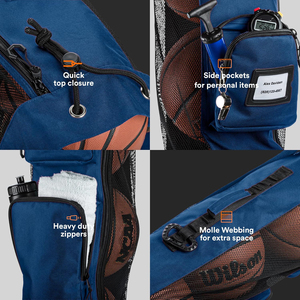 Bolsa de Malla Resistente para 5 Balones de Baloncesto con Diseño de Correa para el Hombro, Bolsa de Entrenamiento de Baloncesto con 2 Bolsillos Delanteros - Product Image 6