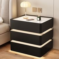 Mesita de Noche Inteligente de Cuero de Lujo con Cubierta de Vidrio Templado, Cargador Inalámbrico, Moderna y Minimalista para Dormitorio