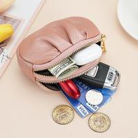 Tas dompet kulit asli wanita, dompet koin Mini mode murah, dompet kulit asli, dompet perubahan ritsleting ganda, kantung Vintage kartu pengurus rumah tangga wanita