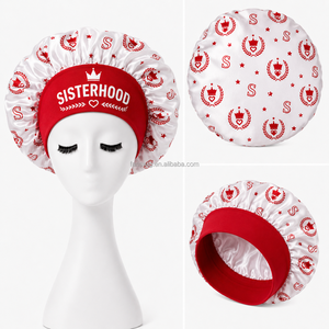 Bonnet en satin inspiré de <span class=keywords><strong>la</strong></span> vie grecque, <span class=keywords><strong>rouge</strong></span> et blanc, bonnet de nuit personnalisé style sororité pour les femmes étudiantes - Product Image 2