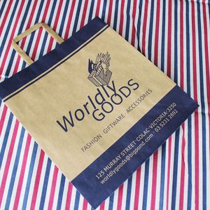 Restaurant Disposable Kraft <b>Paper</b> Bag with Handles for Chicken Wings Takeaway Finger Food Packaging <b>Biodegradable</b> Custom Logo - Product Image 2