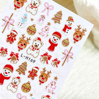 Autocollants 3D pour ongles à paillettes de Noël, autocollants auto-adhésifs en relief avec bonhomme de neige, cloche et renne