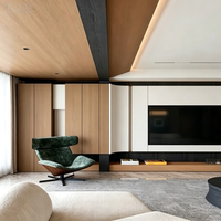 Meuble mural de salon italien moderne, meuble TV, système de rangement modulaire de luxe, éclairage LED, panneau personnalisé en bois écologique