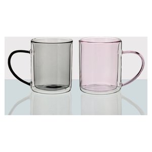 Juego de tazas de vidrio 2 piezas Mug RIO Rosa y Gris BG21175PG - Product Image 1