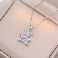 Collier en acier inoxydable avec pendentif ours mignon et cœur, serti de zircone cubique étincelante, bijoux fantaisie pour cadeau