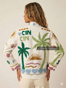 เสื้อแจ็คเก็ตวาร์ซิตี้ผ้ากำมะหยี่ถักลายดอกไม้สไตล์โบฮีเมียนสำหรับฤดูใบไม้ร่วงและฤดูหนาว ป้องกันรอยยับ เป็นมิตรกับสิ่งแวดล้อม กันลม ระบายอากาศได้ดี ลายซูซานี - Product Image 4