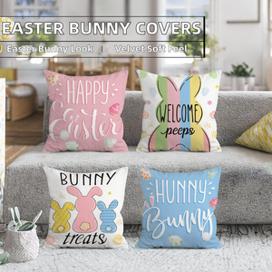 Housses de coussin carrées roses de Pâques, 4 pièces, imprimé floral de lapin, 100% polyester, fermeture éclair en velours, 45x45cm, pour canapé - Product Image 2