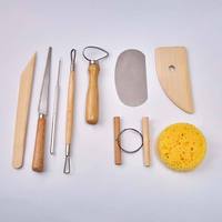 Ensemble d'outils de sculpture et de modelage en bois naturel à paillettes, 9 pièces, pour débutants en poterie et argile, fournitures artistiques