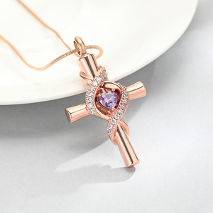Collar de urna de Cruz infinita de joyería de cremación para cenizas con incrustaciones de corazón colgante de cristal recuerdo regalo conmemorativo para mujeres y hombres - Product Image 6