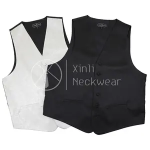 Custom Zwart Wit Paisley Bloemen Shirts Vesten Single Breasted Polyester Geweven Bruiloft Man Vest