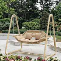 Balançoire suspendue 2 places de style moderne Coussins épaissis Coussin en rotin Porche Hamac Chaise Mobilier d'extérieur Balançoires de patio
