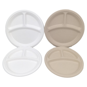 Assiettes en bagasse de canne à sucre robustes à <span class=keywords><strong>trois</strong></span> <span class=keywords><strong>compartiments</strong></span> de grande taille pour barbecues et buffets, offrant une grande capacité pour les aliments - Product Image 5