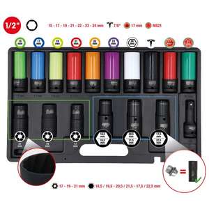 KS TOOLS - 515.0885 1/2'' MASTER special <b>impact</b> <b>socket</b> spanner set for wheel bolts (17 pcs.) <b>IMPACT</b> <b>SOCKETS</b> AND ACCESSORIES - Product Image 2