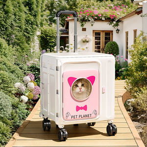 Mu Cheng Pet Carrier Cat Trolley White Pink Foldable With Wheels Portable For Outings - Product Image 1