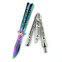Couteau d'entraînement papillon en acier portable - Balisong d'entraînement non affûté tout en acier pour l'entraînement professionnel en extérieur
