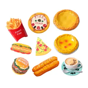 Hot Sale Kids Poppenhuis Spelen Hamburger Pizza Taart Design Flat Back Grote Simulatie Food Hars Bedels Voor Sleutelhanger