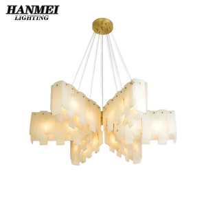 Modern Luxurious Copper & Marble Chandelier Pendant <b>Light</b> Adjustable Height AC Compatible Warm White LED for Hotel <b>Dining</b> Rooms - Product Image 1
