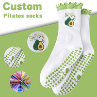 Chaussettes de yoga en coton brodées blanches personnalisées pour femmes, mi-mollet, antidérapantes, à 5 doigts, pour le Pilates