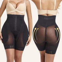 Culotte amincissante taille haute effet ventre plat avec coussinets de hanche amovibles, contrôle 4 rangées de boutons, en tissu nylon élasthanne et fermeture avant à crochets