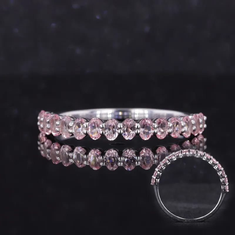 Lab Sapphire Sukura Pink Oval 2 X3mm Stein aus 14 Karat Weißgold Ring Ehering