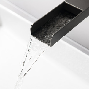 Jboyuan Wall Mounted Basin Faucet Gunmetal Gray Single Handle 304 Stainless Steel Waterfall Design - Product Image 4