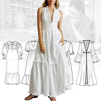 Robe longue sans manches blanche pure, plissée avec nœud, col en V, en dentelle, pour femme et fille, service de conception de vêtements d'été sur mesure en usine
